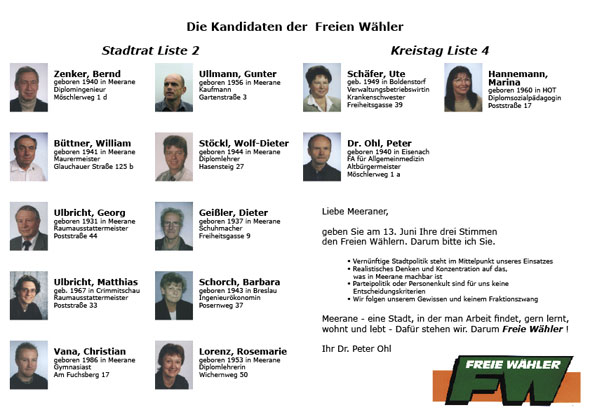 Kandidaten der Freien Wähler 2004