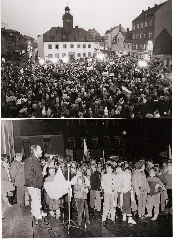 Große Kundgebung auf dem Meeraner Markt im Herbst 1989